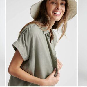 Quince Women's Vintage Wash Tencel Camp Shirt Olive Green XS